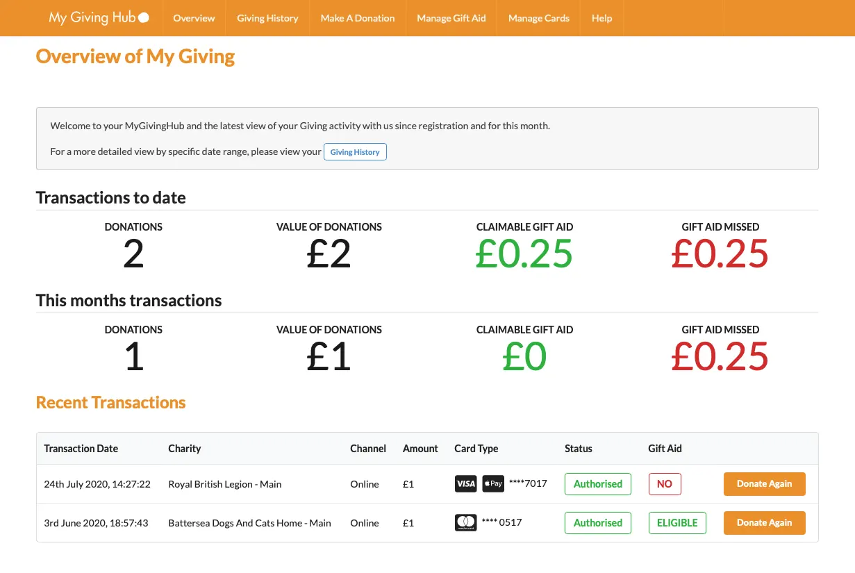 My Giving Hub Screenshot